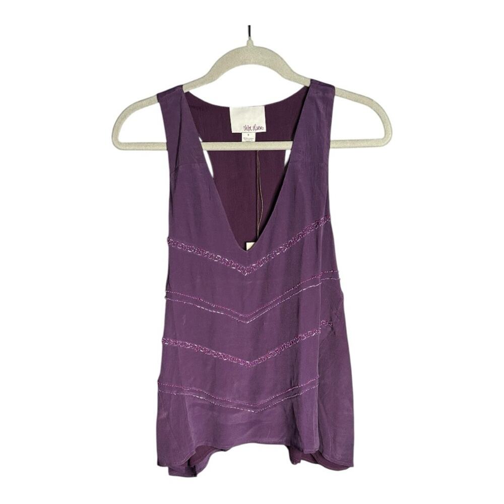 Chloe Oliver Purple Sleeveless Beading Detail Blouse V Neck Size Small